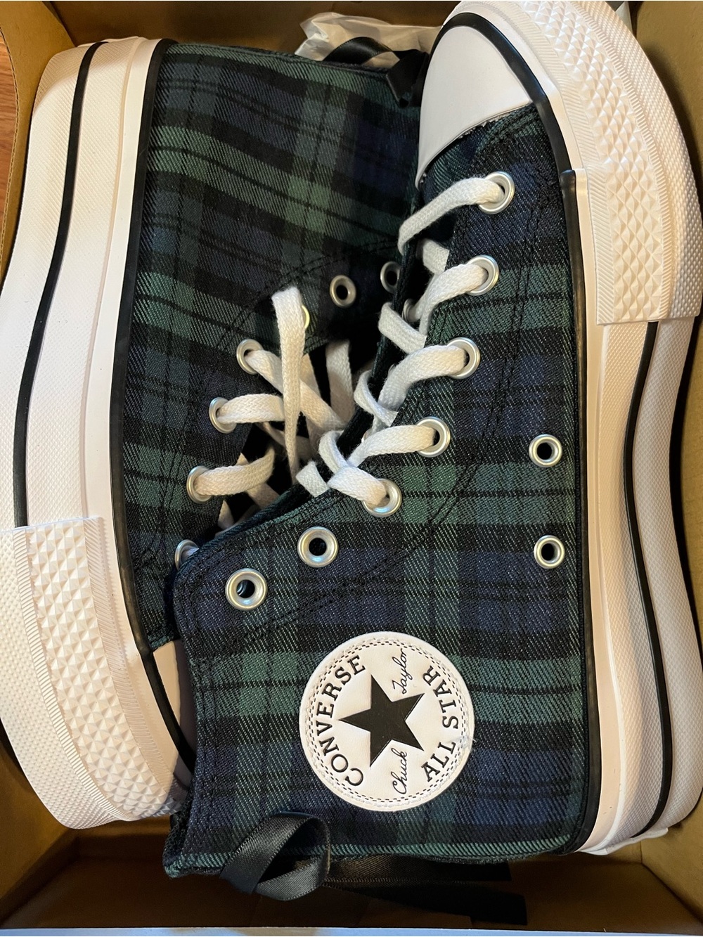 Converse High Top Platform Plaid Sneakers